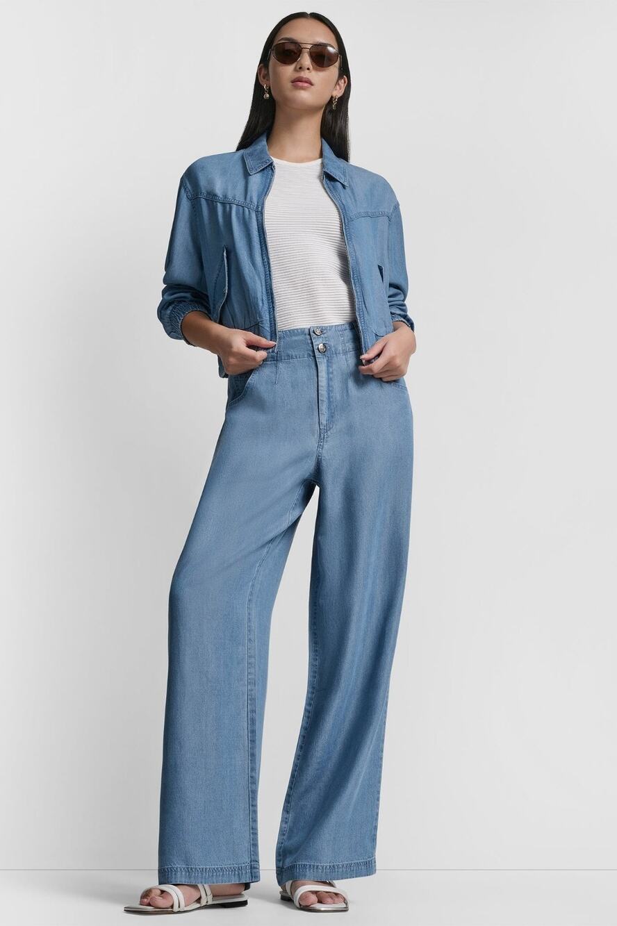 DKNY Women's High-Rise Tencel Wide-Leg Trouser Jeans Blue Size 14 1741